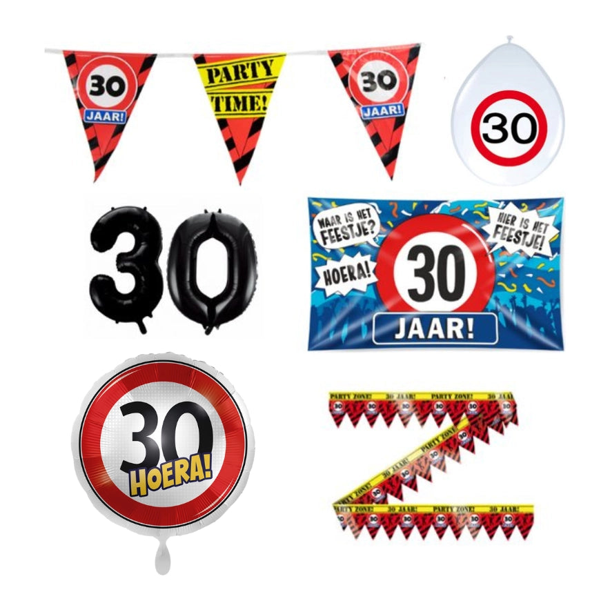 30 jaar verjaardag versiering pakket verkeersbord incl. Gevelvlag