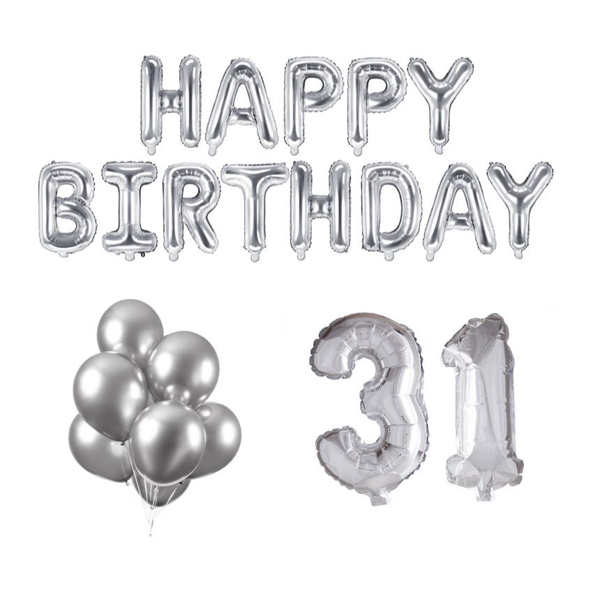 31 jaar Verjaardag Versiering Ballon Pakket zilver