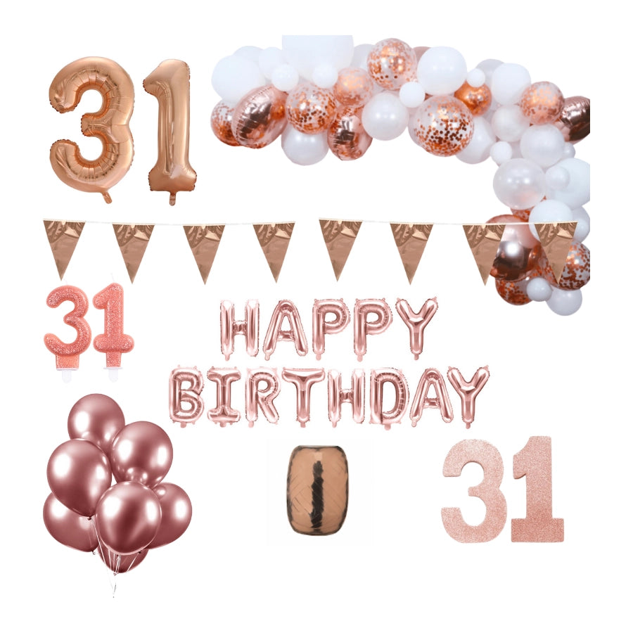 31 jaar Verjaardag Versiering Pakket Rosé goud XL