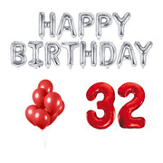 32 jaar Verjaardag Versiering Ballon Pakket rood & zilver