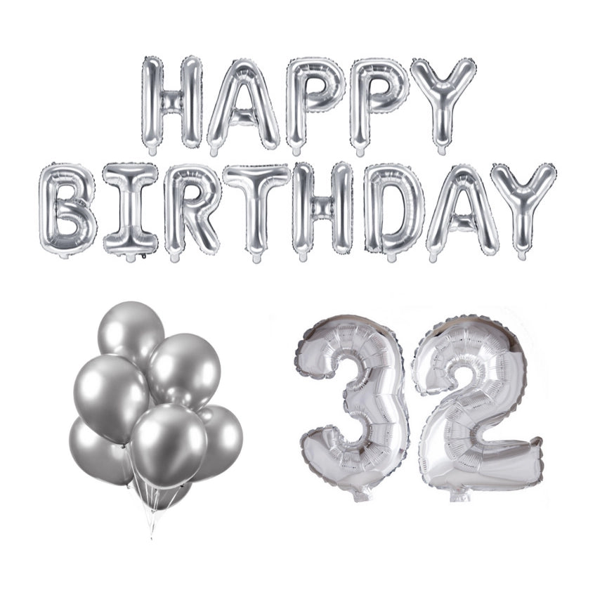 32 jaar Verjaardag Versiering Ballon Pakket zilver