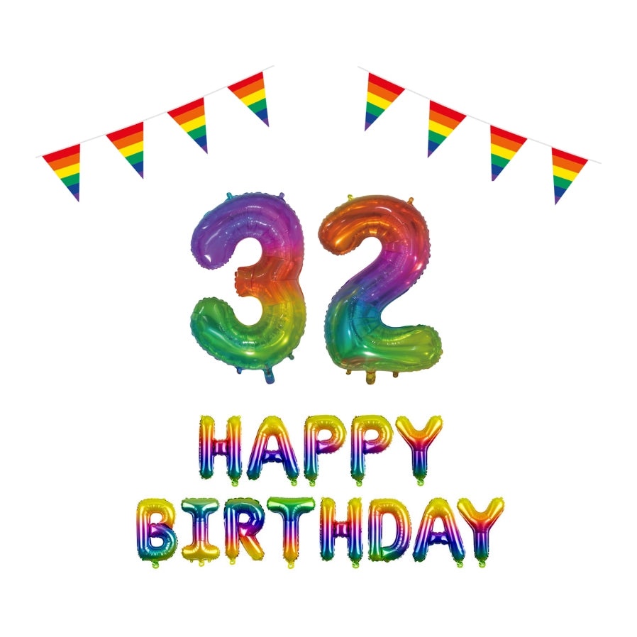 32 jaar Verjaardag Versiering Pakket Regenboog