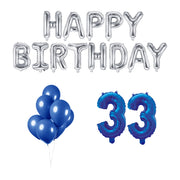 33 jaar Verjaardag Versiering Ballon Pakket Blauw & zilver