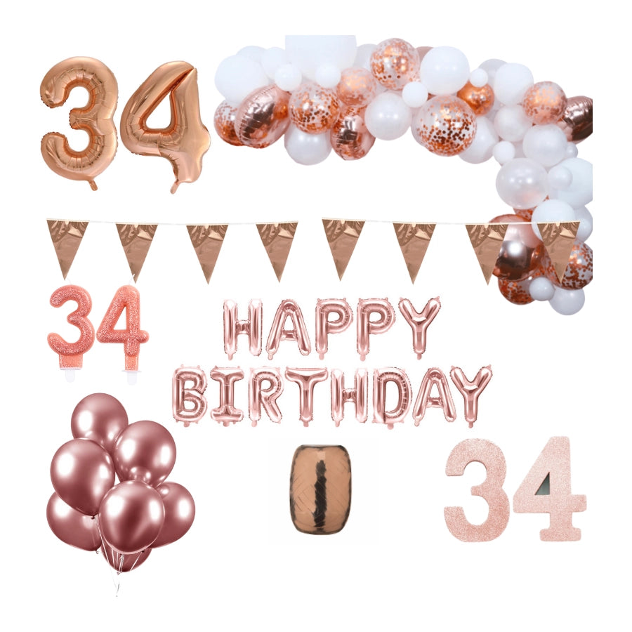 34 jaar Verjaardag Versiering Pakket Rosé goud XL