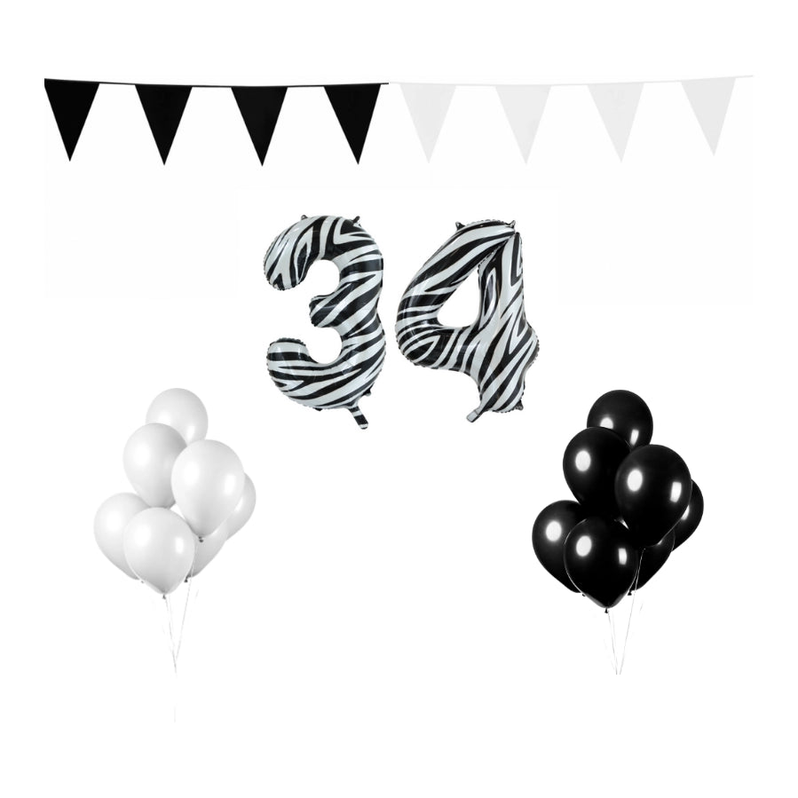 34 jaar Verjaardag Versiering Pakket Zebra