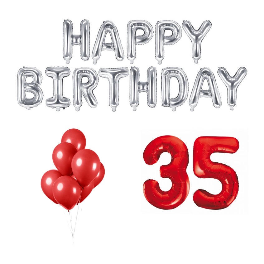35 jaar Verjaardag Versiering Ballon Pakket rood & zilver