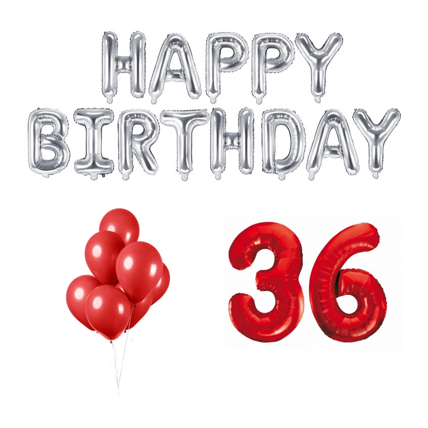 36 jaar Verjaardag Versiering Ballon Pakket rood & zilver
