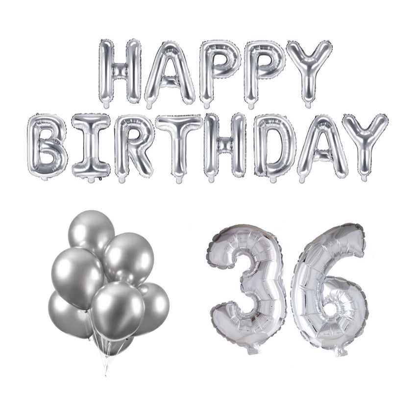 36 jaar Verjaardag Versiering Ballon Pakket zilver