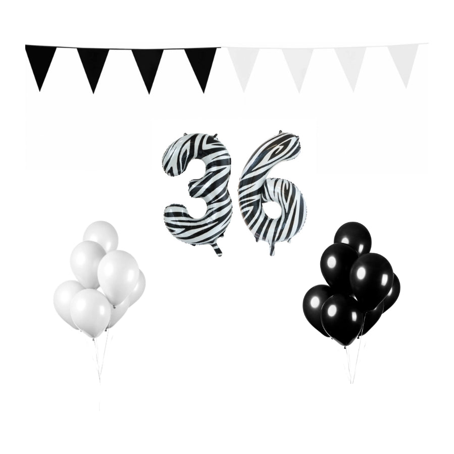 36 jaar Verjaardag Versiering Pakket Zebra