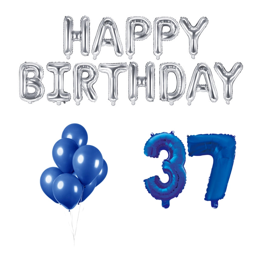 37 jaar Verjaardag Versiering Ballon Pakket Blauw & zilver