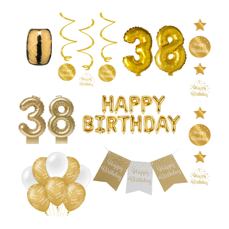 38 jaar Verjaardag Versiering Pakket Gold