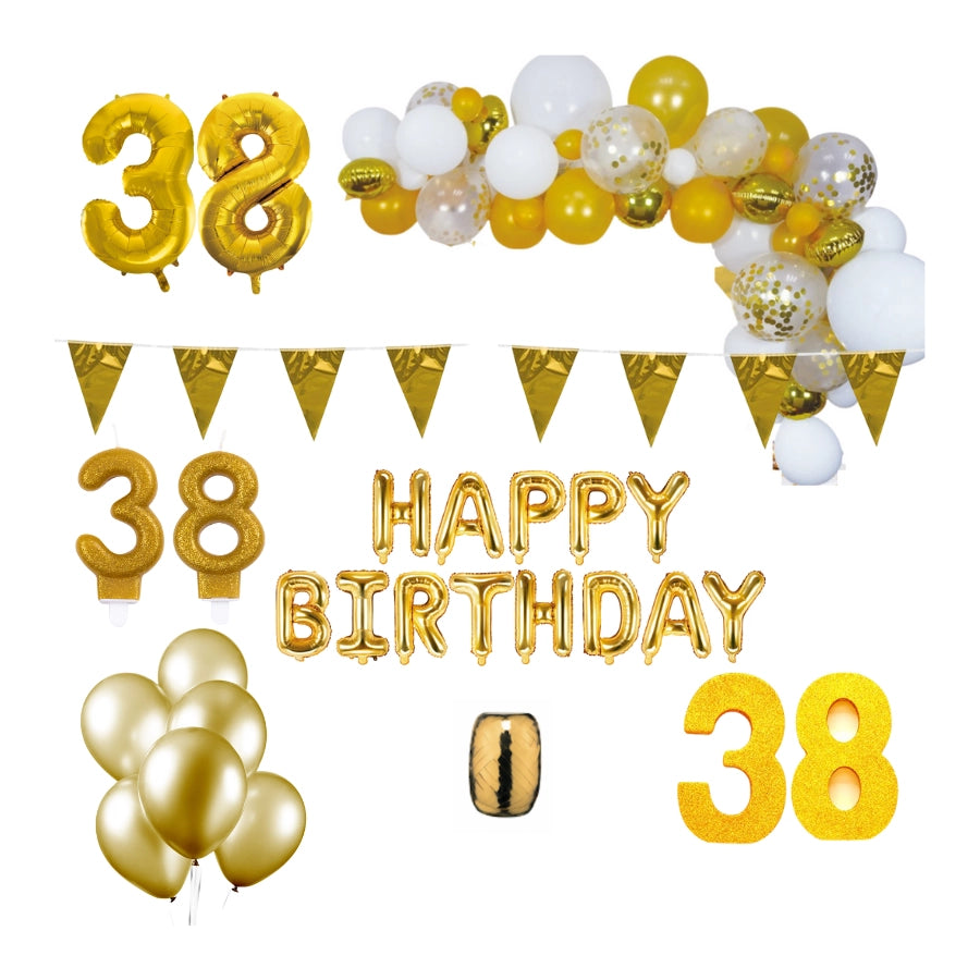 38 jaar Verjaardag Versiering Pakket Goud XL