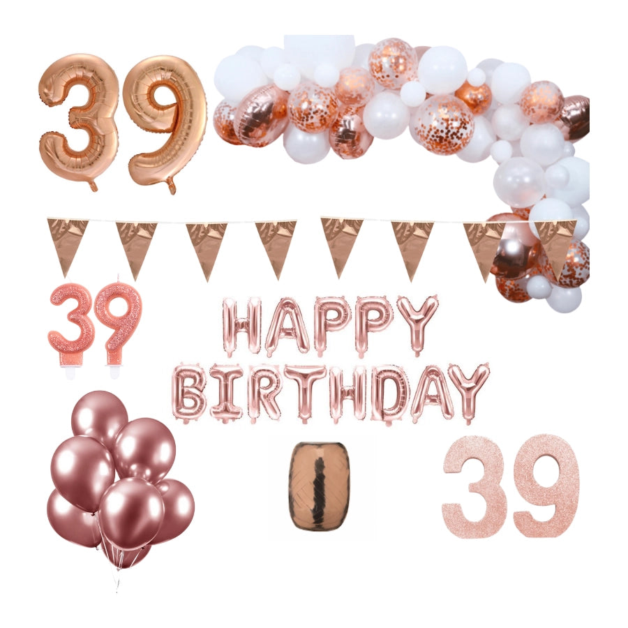 39 jaar Verjaardag Versiering Pakket Rosé goud XL