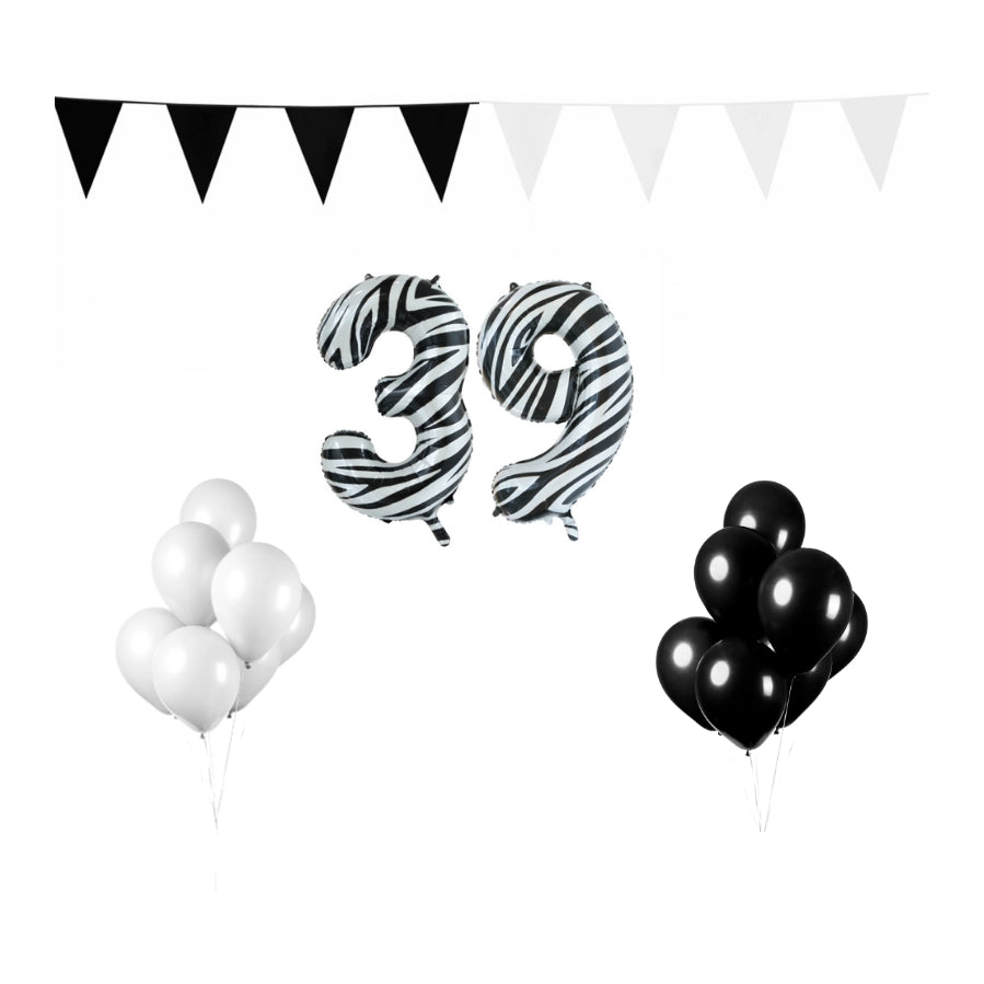 39 jaar Verjaardag Versiering Pakket Zebra