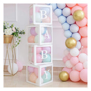 4 ballon decoratie boxen met letters om de teksten Baby of Love te maken