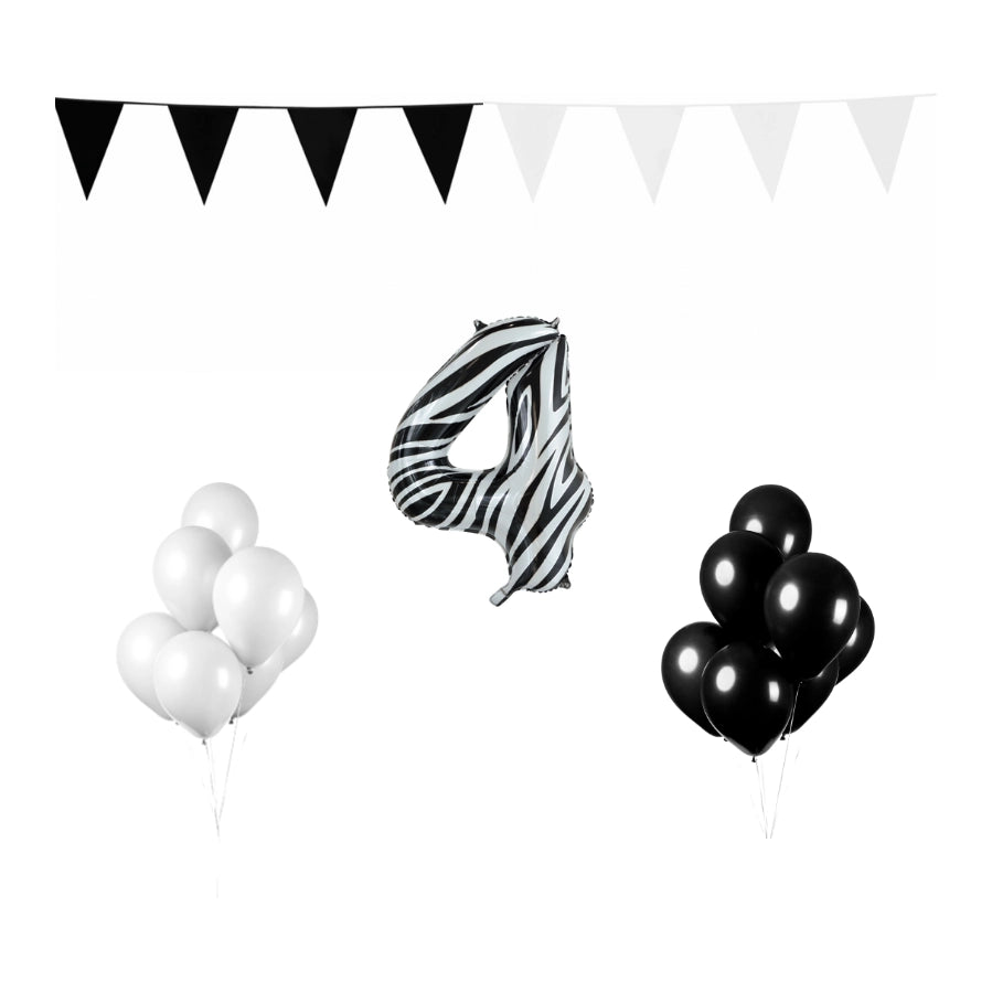 4 jaar Verjaardag Versiering Pakket Zebra