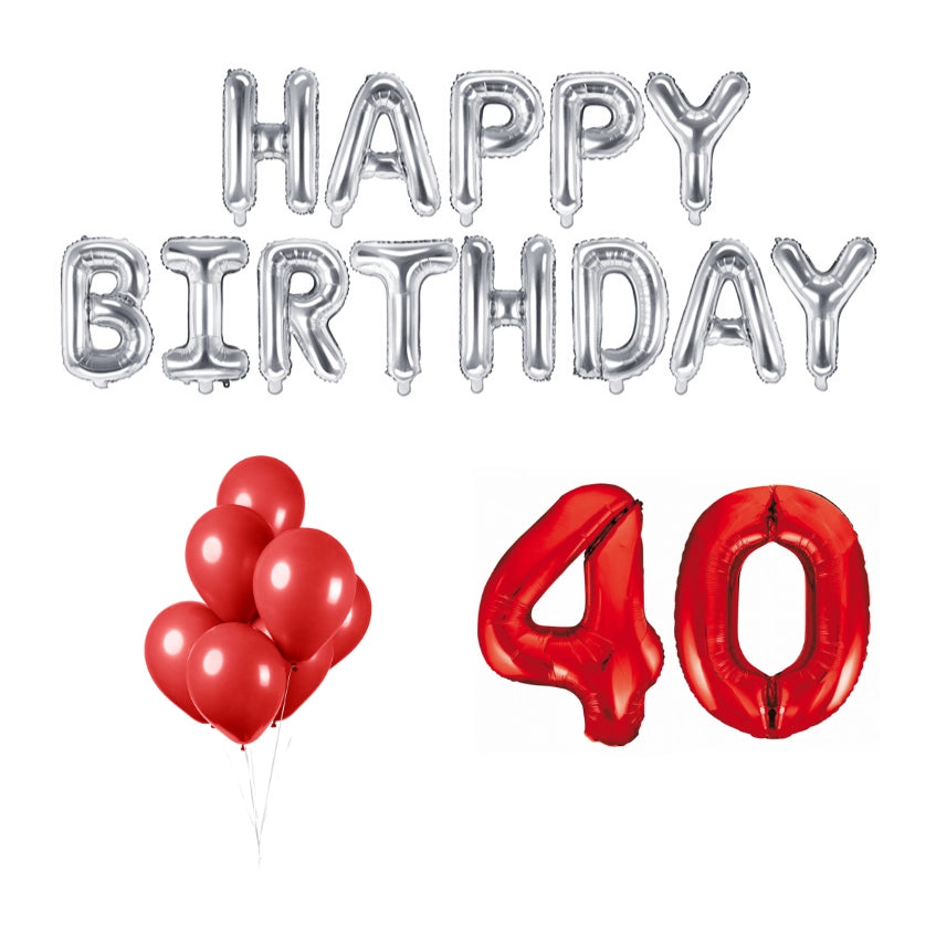40 jaar Verjaardag Versiering Ballon Pakket rood & zilver