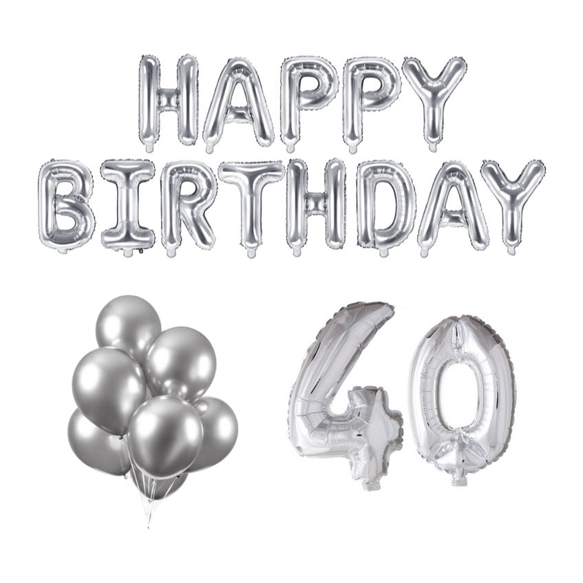 40 jaar Verjaardag Versiering Ballon Pakket zilver