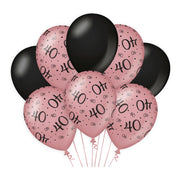 40 jaar versiering/ decoratie ballonnen rose goud en zwart, 8 stuks 30cm