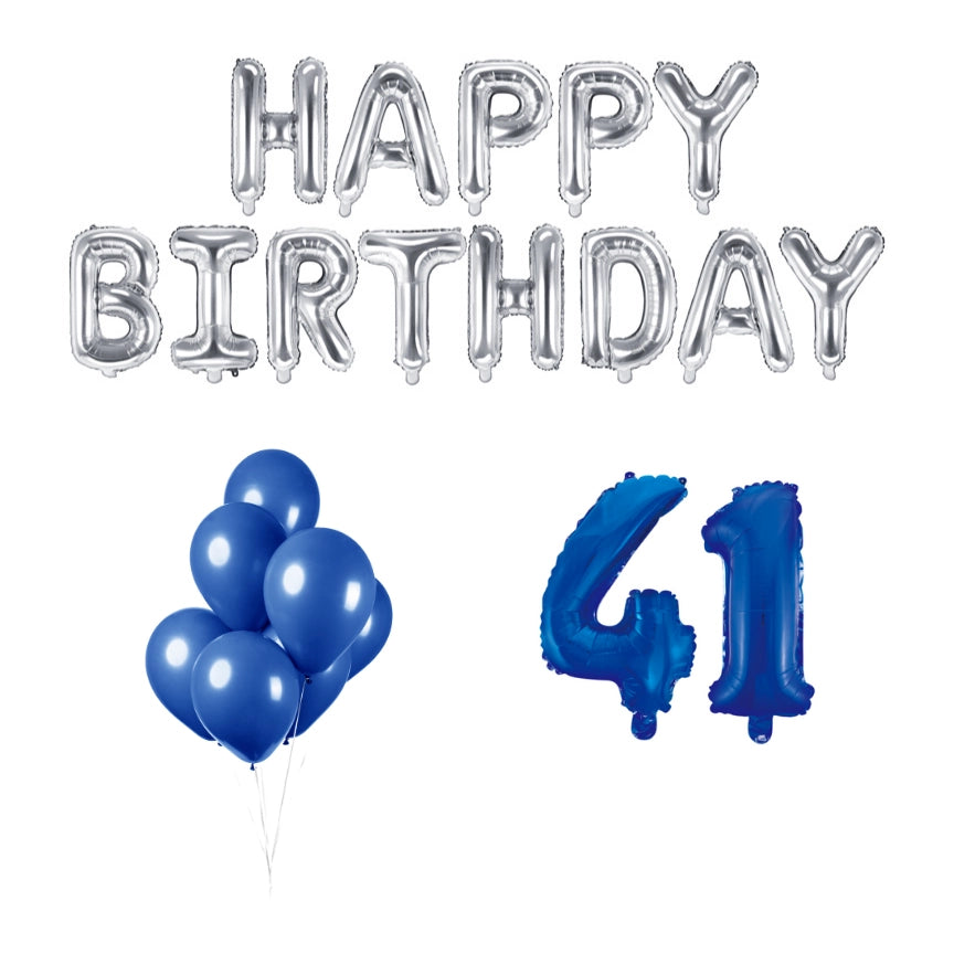 41 jaar Verjaardag Versiering Ballon Pakket Blauw & zilver