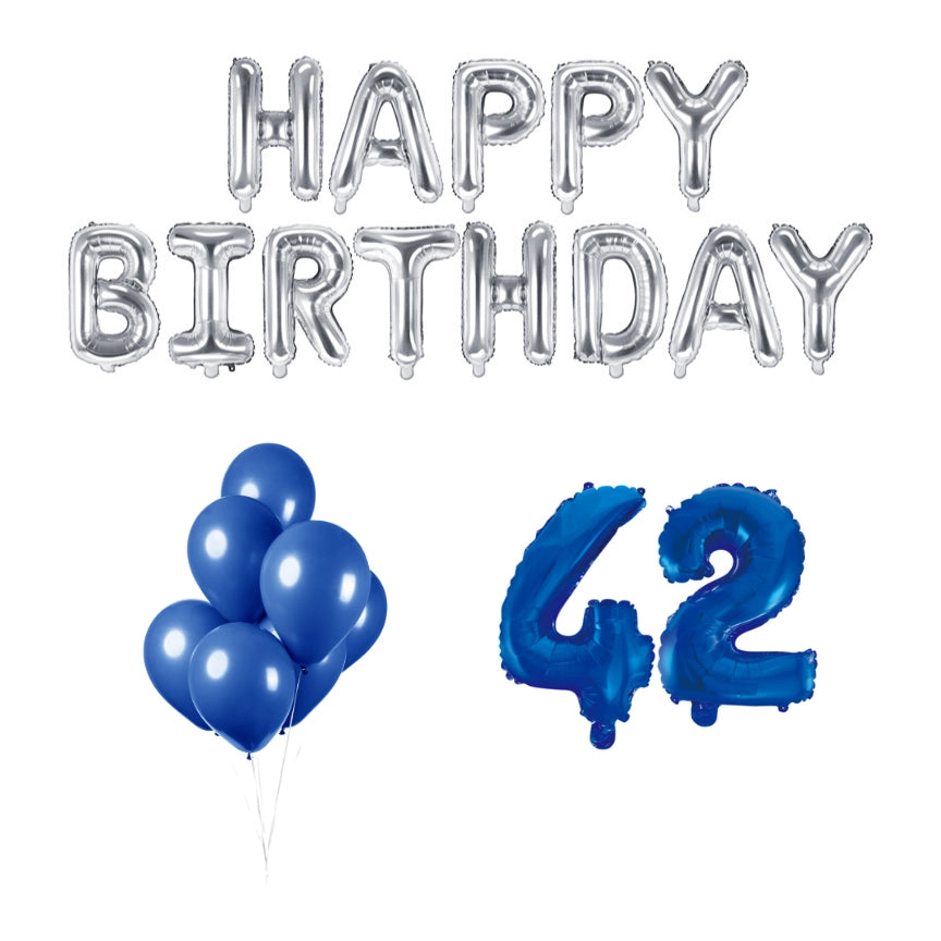 42 jaar Verjaardag Versiering Ballon Pakket Blauw & zilver