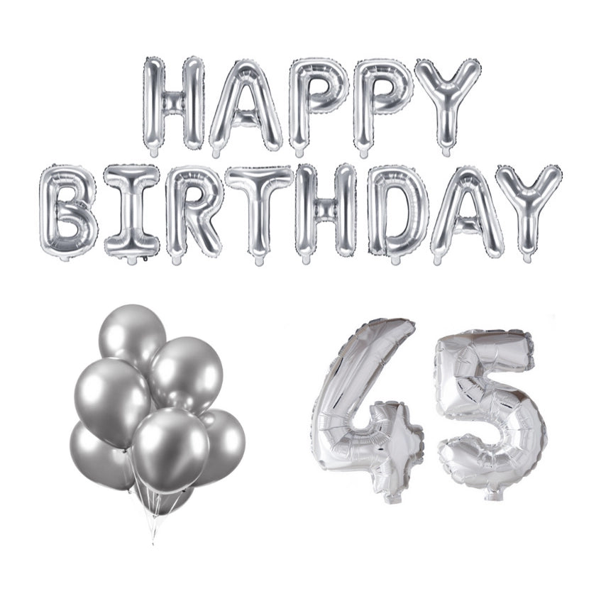 45 jaar Verjaardag Versiering Ballon Pakket zilver