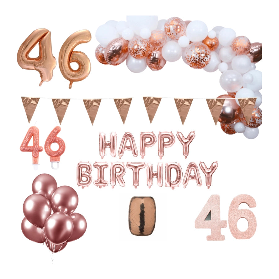 46 jaar Verjaardag Versiering Pakket Rosé goud XL