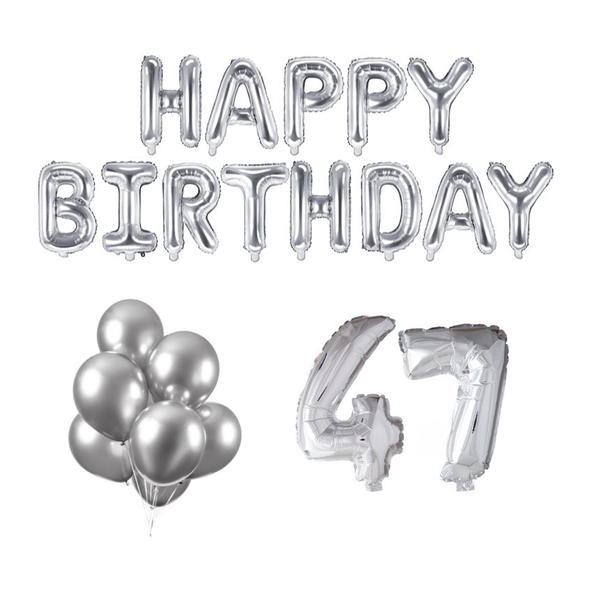 47 jaar Verjaardag Versiering Ballon Pakket zilver
