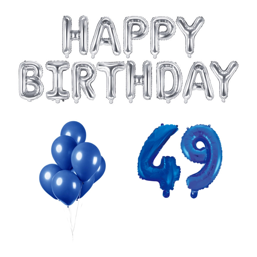 49 jaar Verjaardag Versiering Ballon Pakket Blauw & zilver