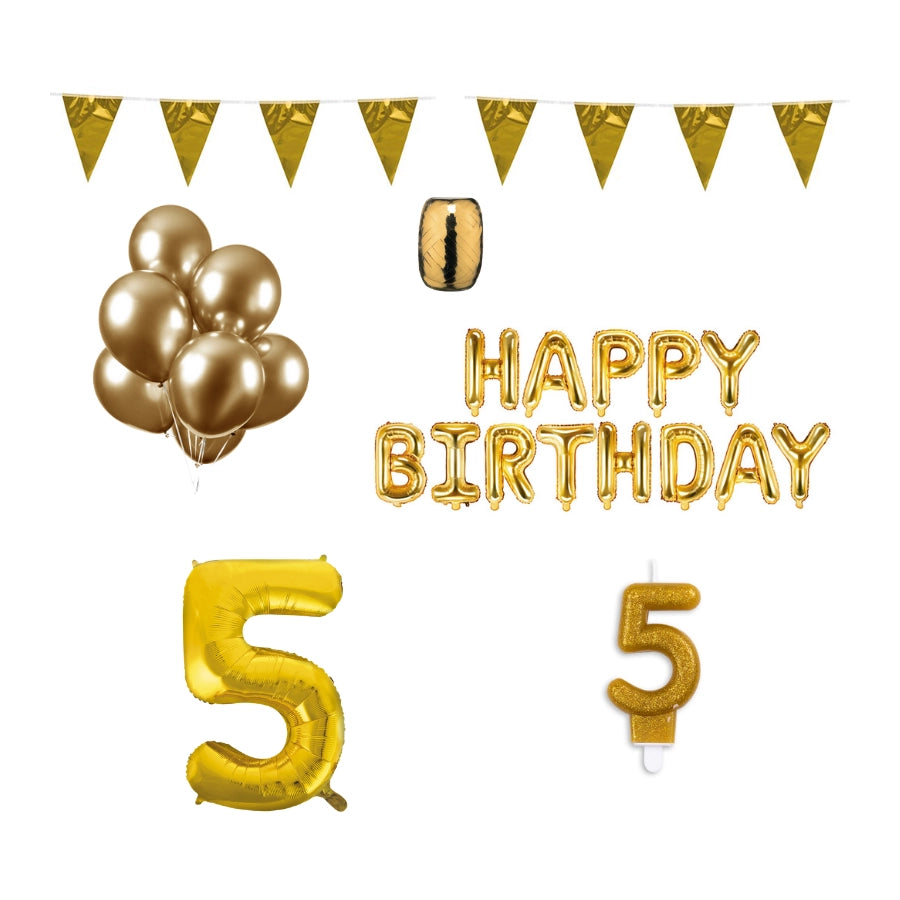 5 jaar Verjaardag Versiering Pakket Goud