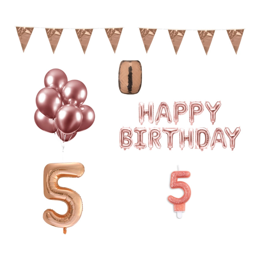 5 jaar Verjaardag Versiering Pakket Rosé Goud