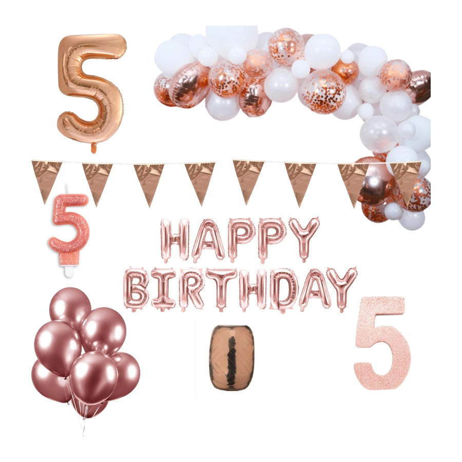 5 jaar Verjaardag Versiering Pakket Rosé goud XL