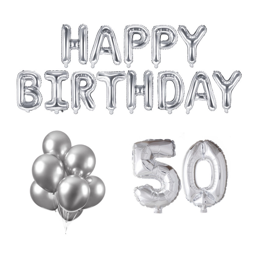 50 jaar Verjaardag Versiering Ballon Pakket zilver