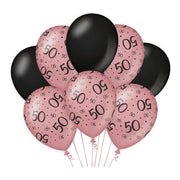 50 jaar versiering/ decoratie ballonnen rose goud en zwart, 8 stuks 30cm
