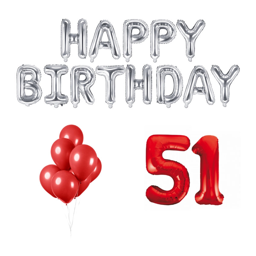 51 jaar Verjaardag Versiering Ballon Pakket rood & zilver