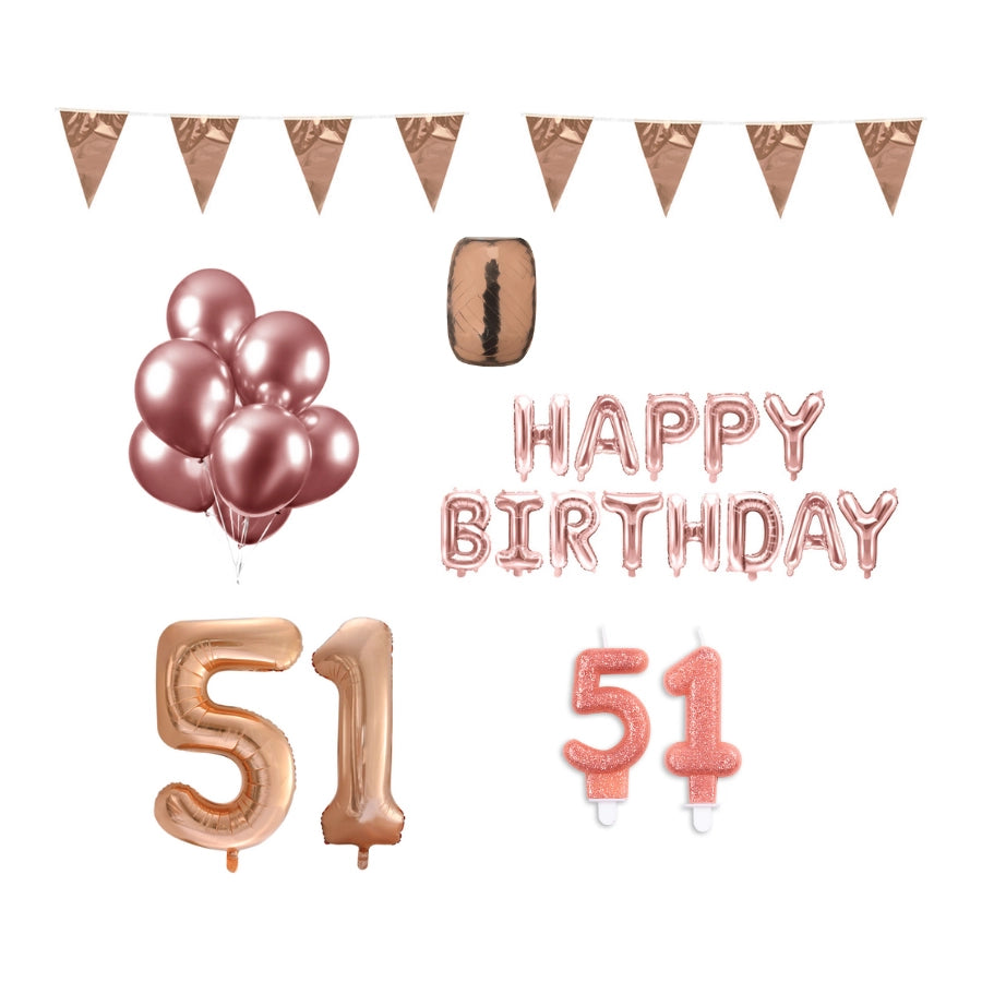 51 jaar Verjaardag Versiering Pakket Rosé Goud