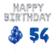 54 jaar Verjaardag Versiering Ballon Pakket Blauw & zilver
