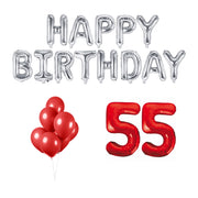 55 jaar Verjaardag Versiering Ballon Pakket rood & zilver
