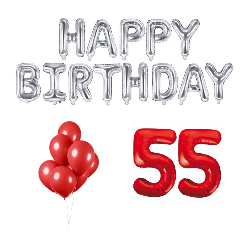 55 jaar Verjaardag Versiering Ballon Pakket rood & zilver