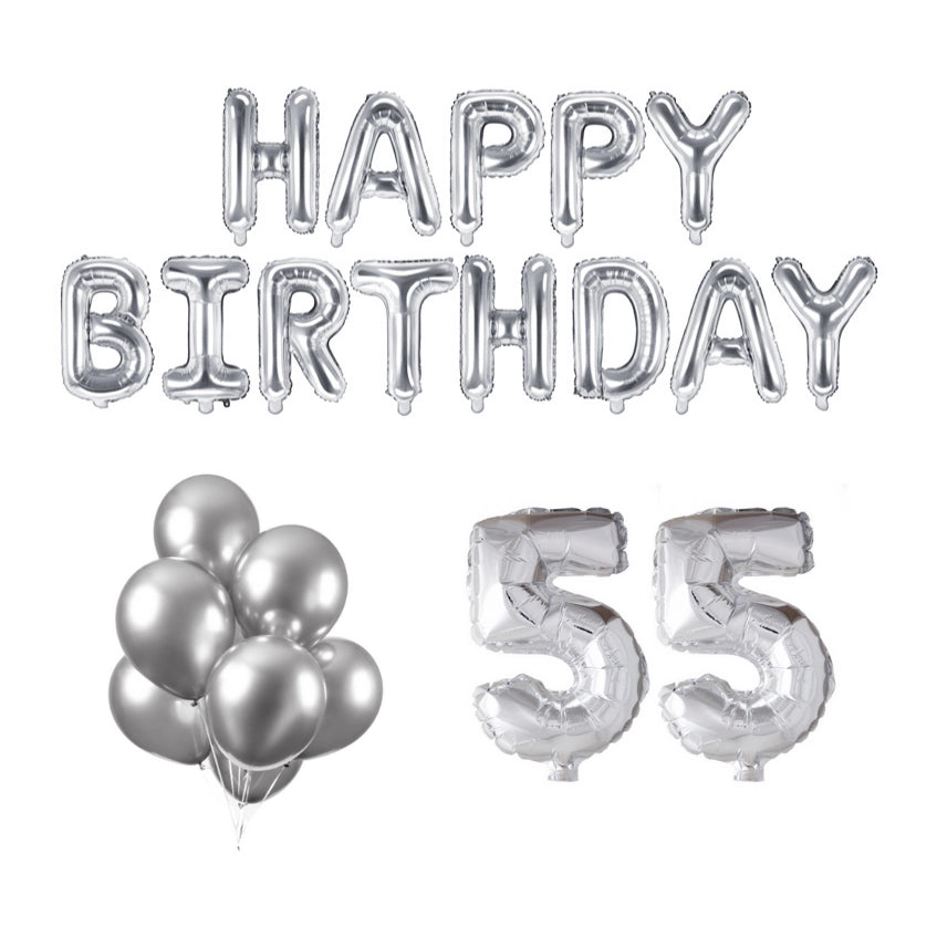 55 jaar Verjaardag Versiering Ballon Pakket zilver