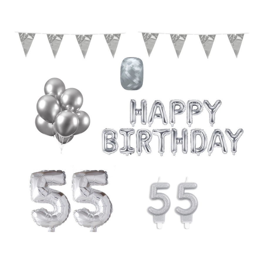 55 jaar Verjaardag Versiering Pakket zilver