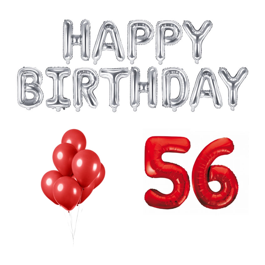 56 jaar Verjaardag Versiering Ballon Pakket rood & zilver