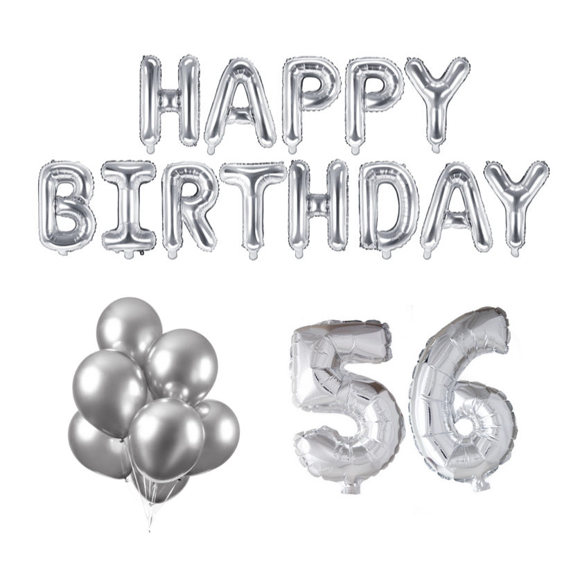 56 jaar Verjaardag Versiering Ballon Pakket zilver