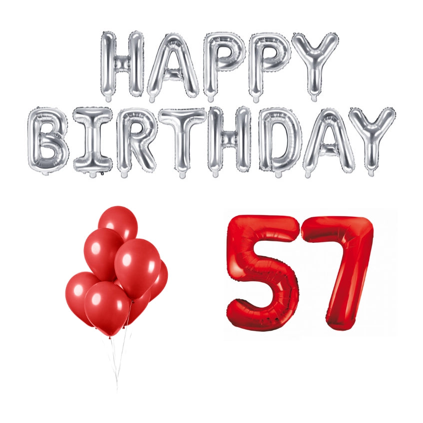 57 jaar Verjaardag Versiering Ballon Pakket rood & zilver
