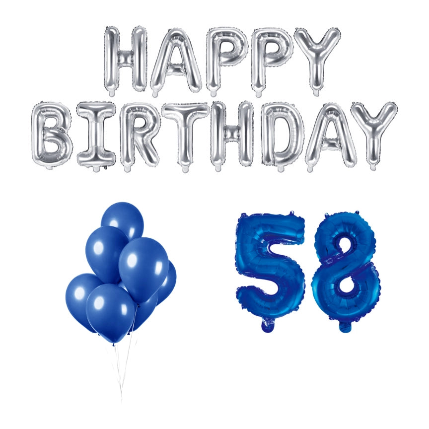 58 jaar Verjaardag Versiering Ballon Pakket Blauw & zilver