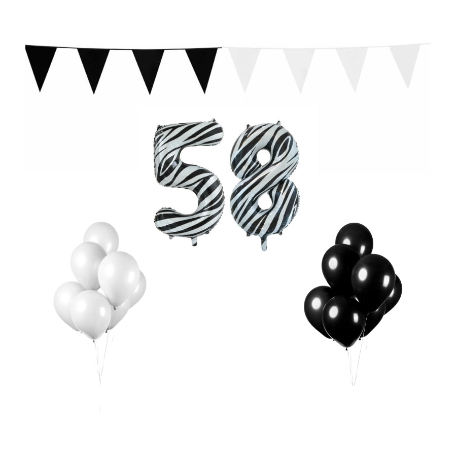 58 jaar Verjaardag Versiering Pakket Zebra