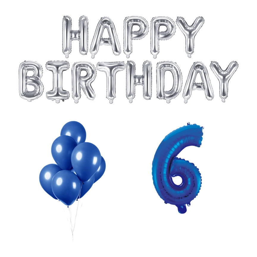 6 jaar Verjaardag Versiering Ballon Pakket Blauw & zilver
