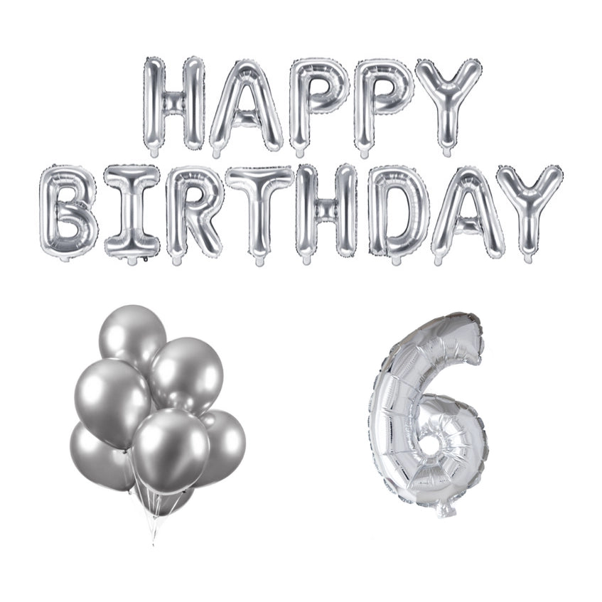 6 jaar Verjaardag Versiering Ballon Pakket zilver