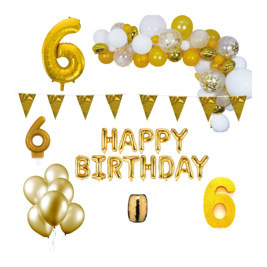 6 jaar Verjaardag Versiering Pakket Goud XL