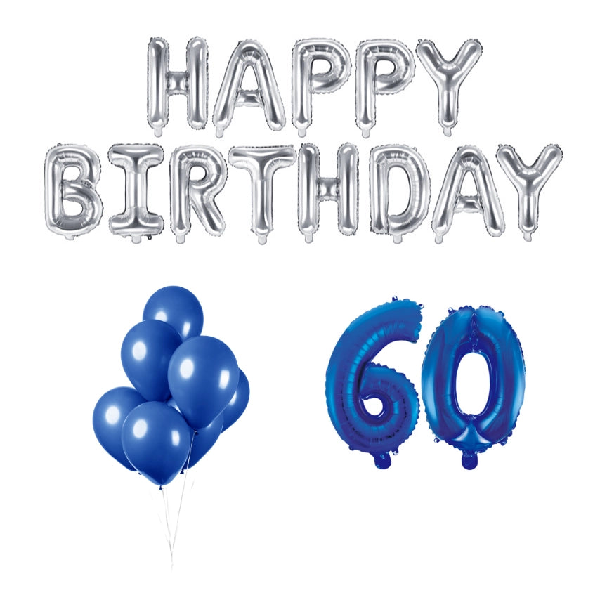 60 jaar Verjaardag Versiering Ballon Pakket Blauw & zilver